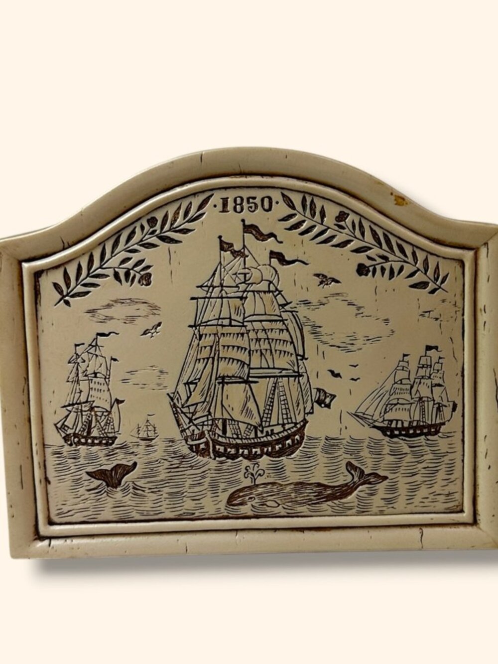 Vintage Figi Graphics Anchors Away 1850 Nautical Letter Holder 1998 Beige & Brow